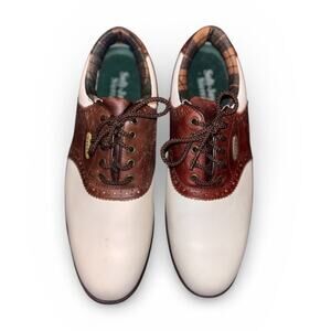 Women’s FootJoy SoftJoy Sierra Golf Shoes Brown White Saddle Spikes Size 9.5M